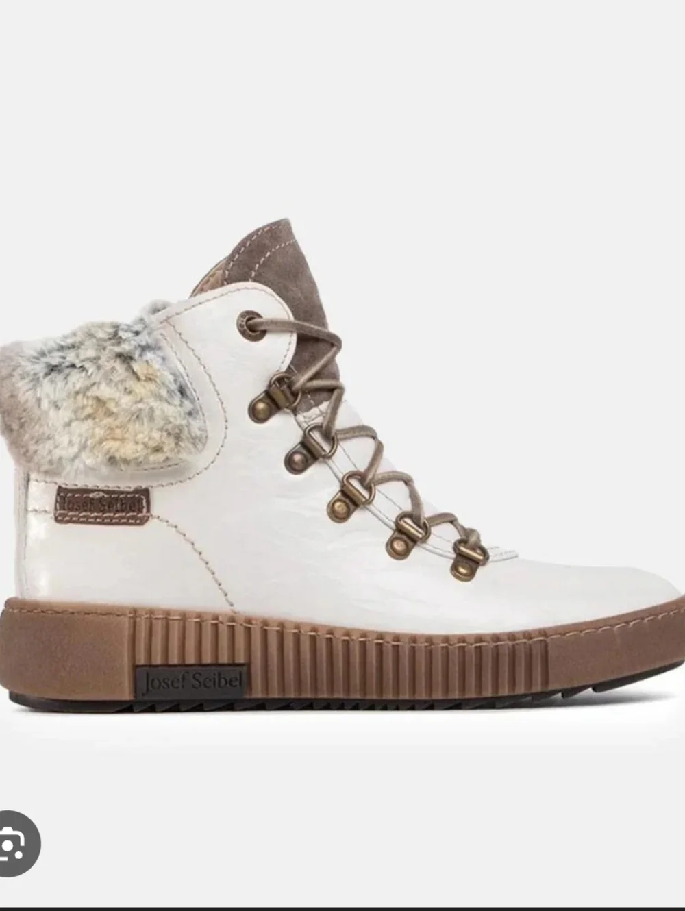 Josef Seibel White & Brown Faux Fur Lace-Up Ankle Boots_38